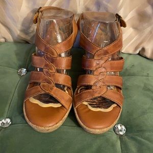 Brown Leather Cork Wedge Sandal